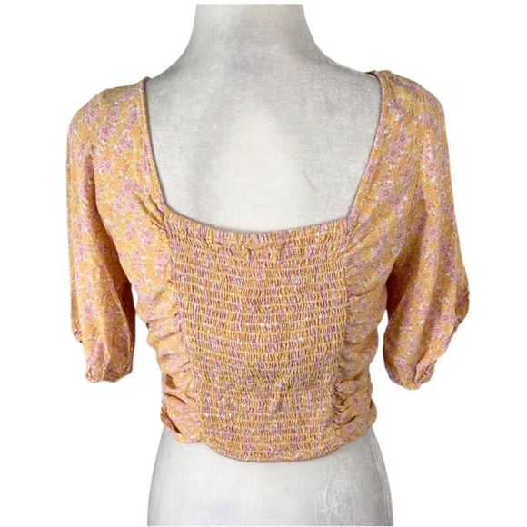 H&M Orange Small Flower V-Neck Drawstring Blouse - Picture 6 of 8